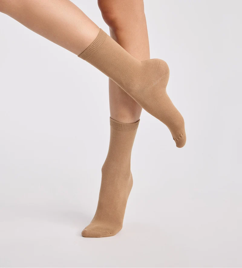 Lot de 2 chaussettes femme coton chocolat, taupe Thermo