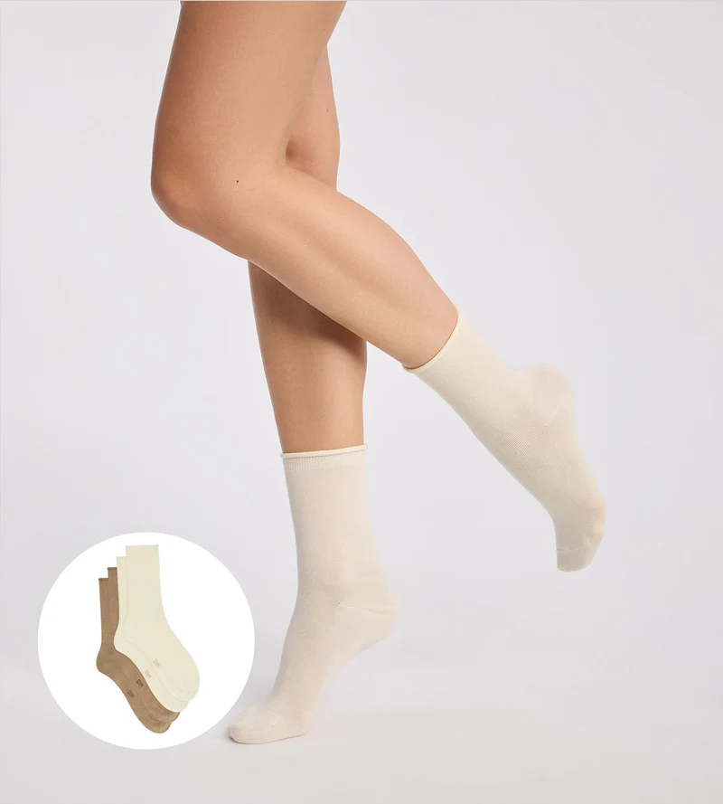 Lot de 2 chaussettes femme taupe, beige Modal