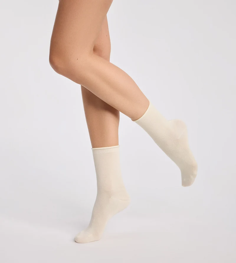 Lot de 2 chaussettes femme taupe, beige Modal