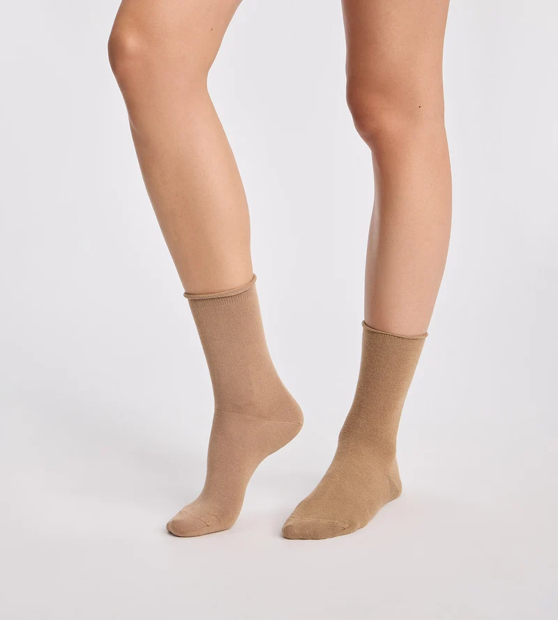 Lot de 2 chaussettes femme taupe, beige Modal