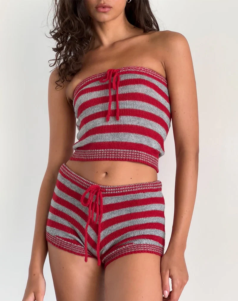 Pantalon Renha Hot Pants à rayures rouges et grises