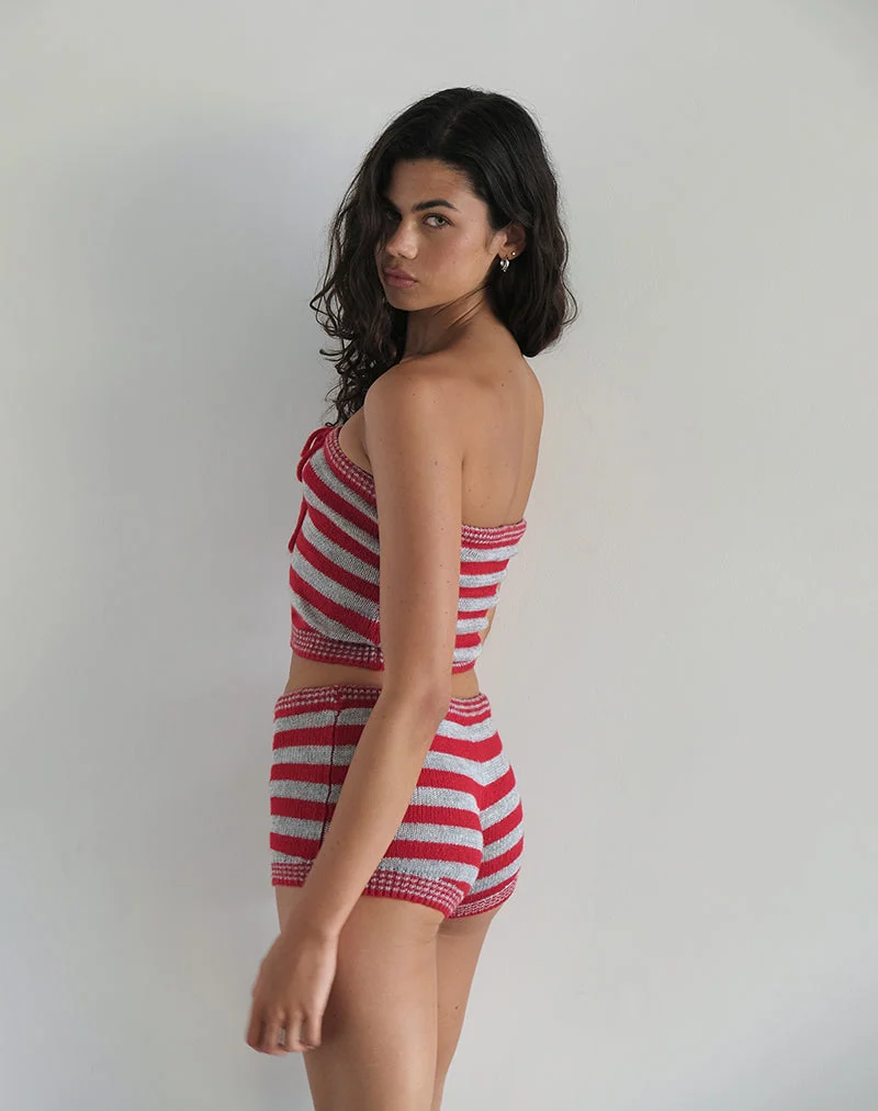 Pantalon Renha Hot Pants à rayures rouges et grises