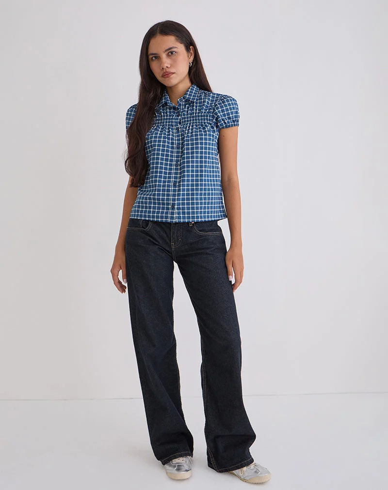 Ulsan - Chemise cintrée en popeline écossaise, marine