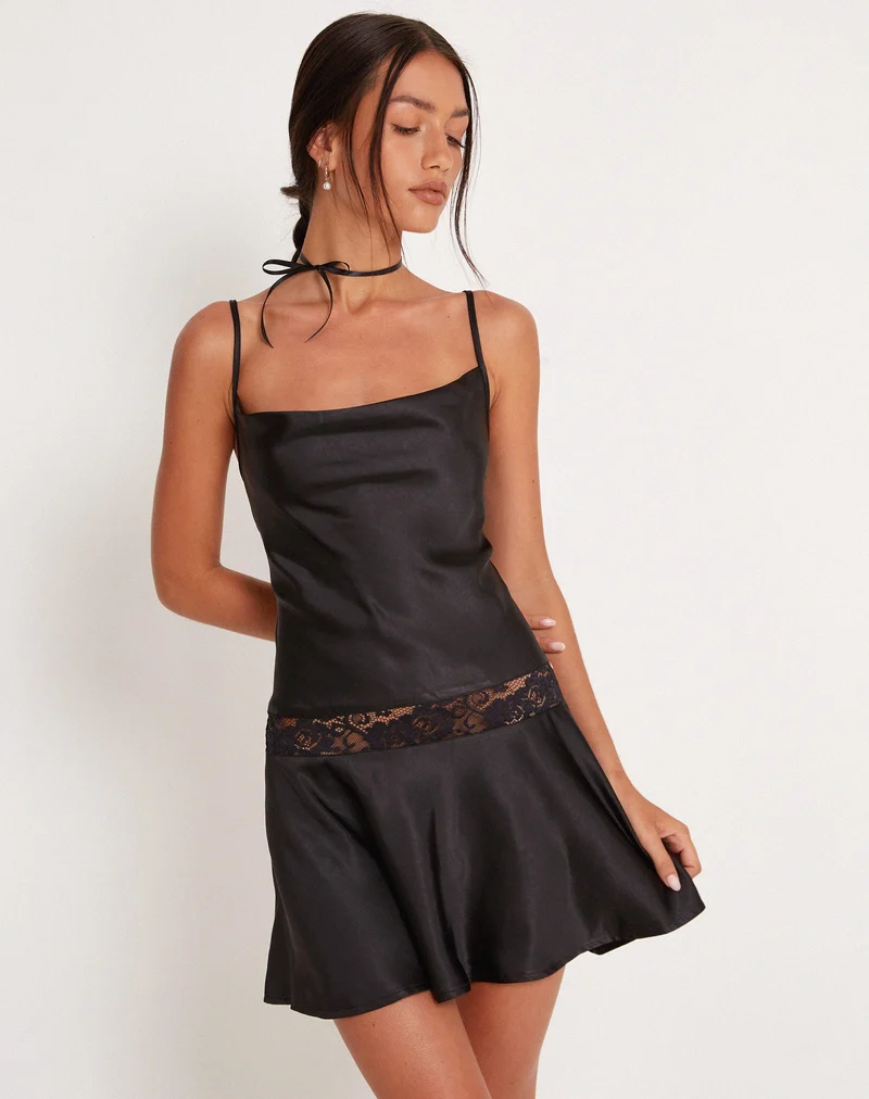 Mini-robe glissée Tahira en satin noir