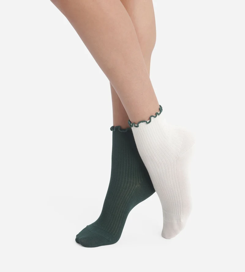 Lot de 2 paires de chaussettes femme à volants Pin Ivoire Dim Modal
