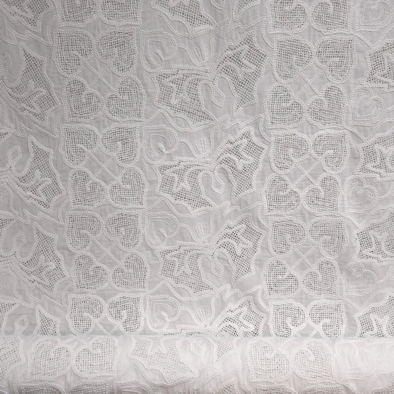 Coton brodé ajouré à motifs de cœurs | Blanc | Deadstock de fabricant de luxe