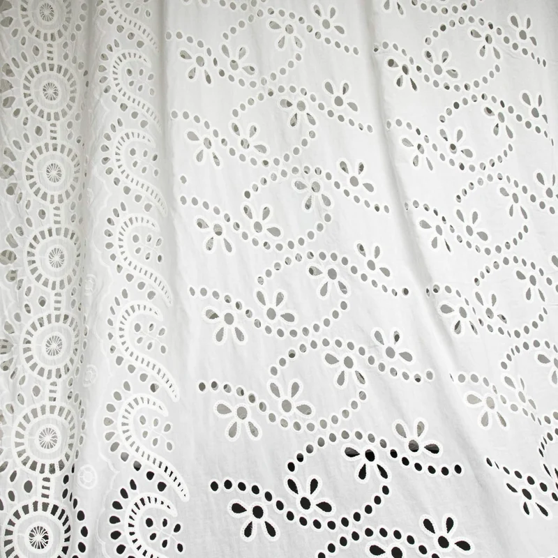 Coton brodé ajouré à bordure | Fleurs blanches | Deadstock de maison de luxe