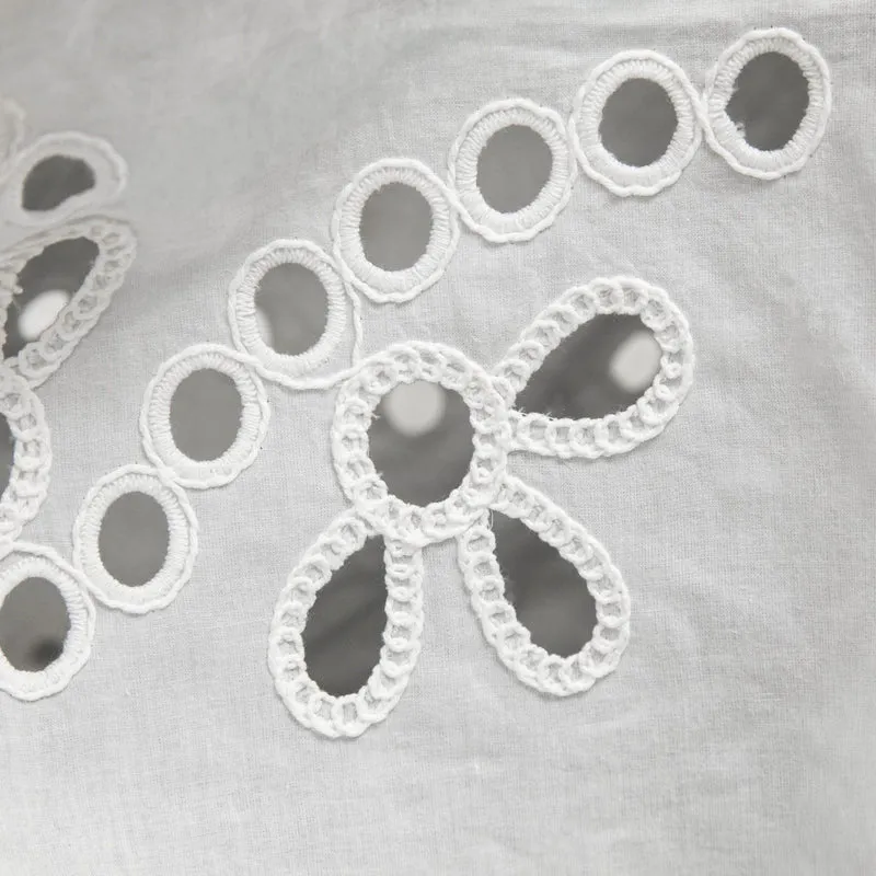 Coton brodé ajouré à bordure | Fleurs blanches | Deadstock de maison de luxe