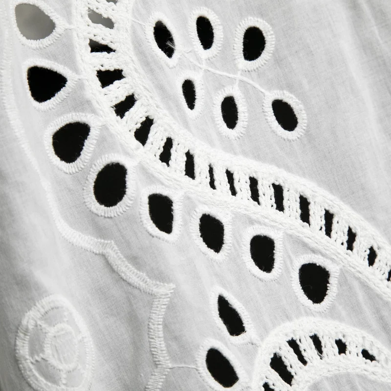 Coton brodé ajouré à bordure | Fleurs blanches | Deadstock de maison de luxe