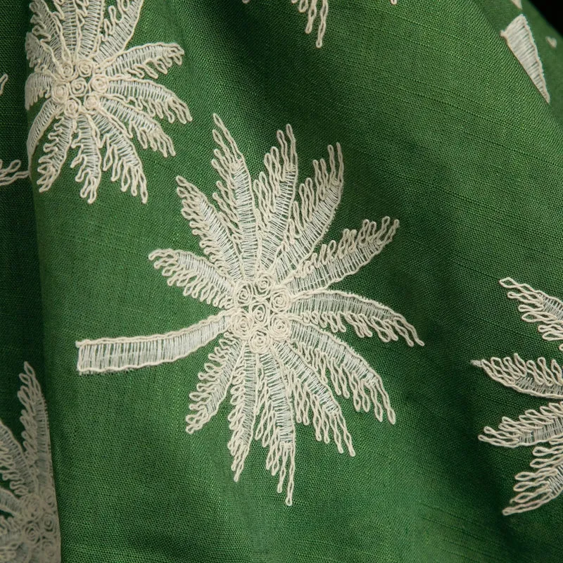 Coton brodé à motifs de palmiers | Vert & ivoire | Deadstock de maison de luxe