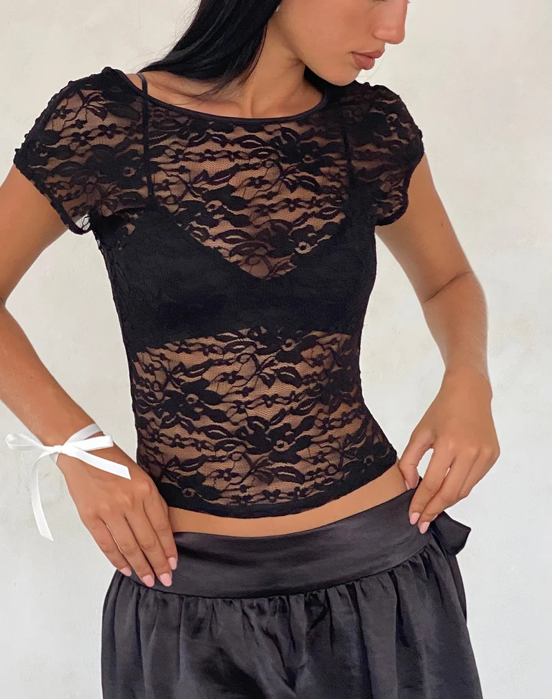 Top Xiwang en dentelle noir