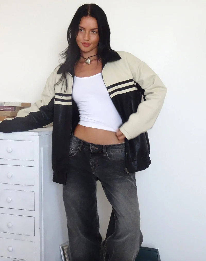 Veste Calista en PU noir et ivoire
