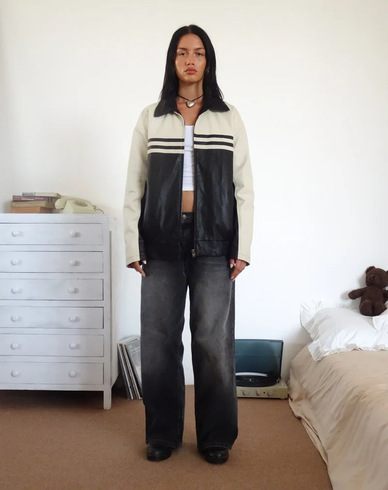 Veste Calista en PU noir et ivoire