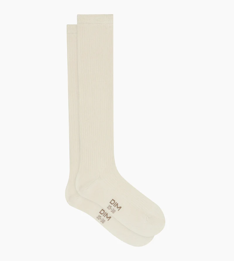 Chaussettes haute côtelée en coton Ivoire Dim Modal
