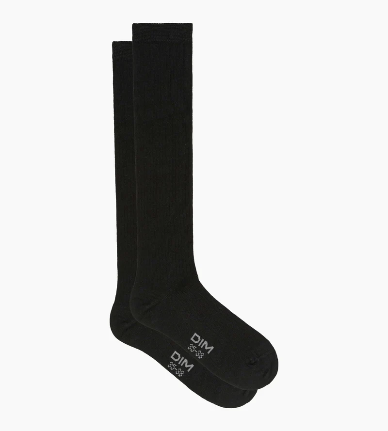 Chaussettes haute côtelée en coton Noir Dim Modal