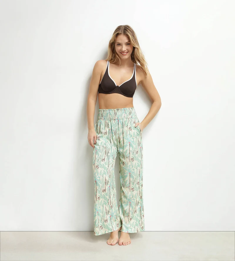 Pantalon de plage femme large motif palmiers Dim