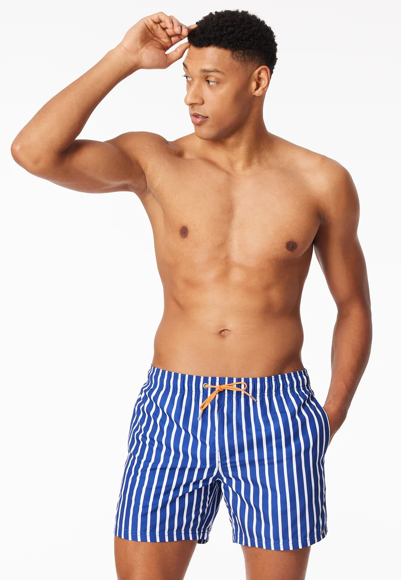 Badeshorts Blau/Weiss gestreift - Aqua