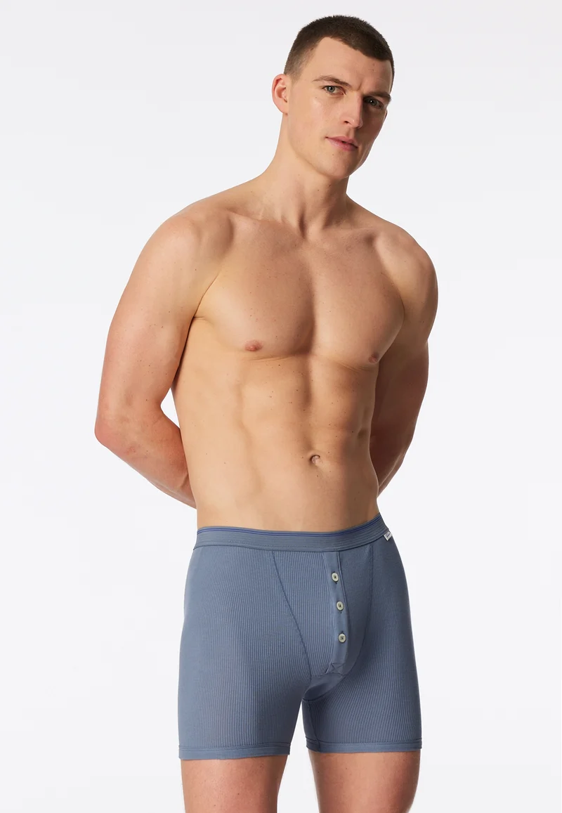 Enge Boxershorts Doppelripp mit Knopfleiste Blau - Revival Friedrich