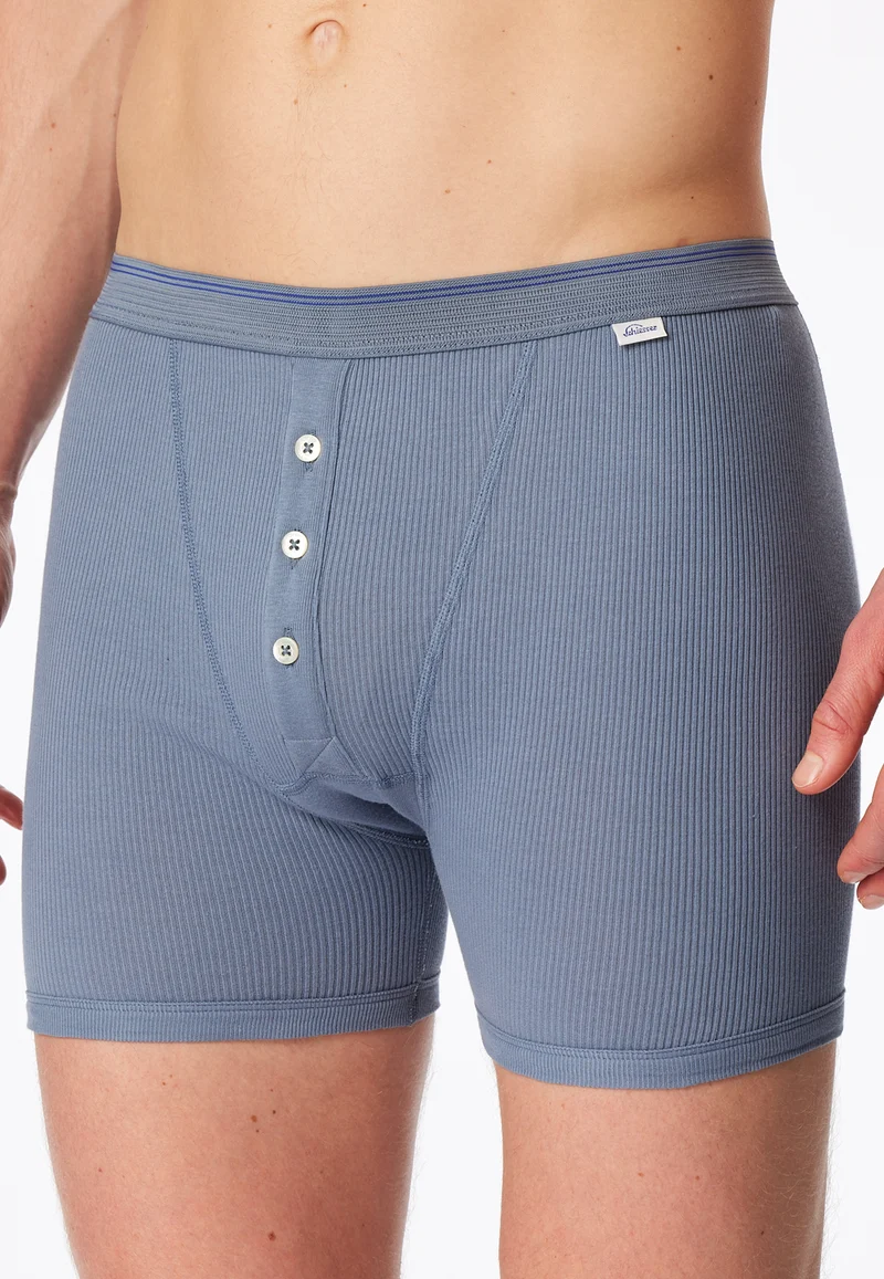 Enge Boxershorts Doppelripp mit Knopfleiste Blau - Revival Friedrich