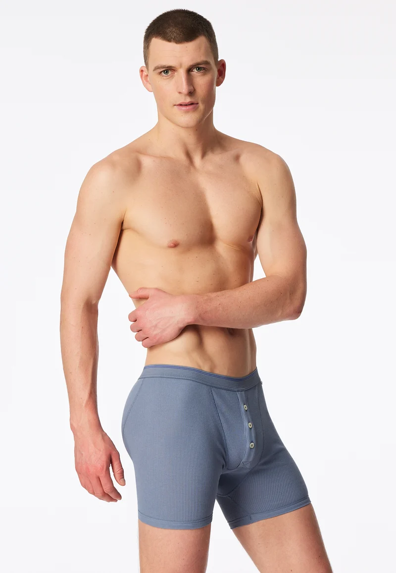 Enge Boxershorts Doppelripp mit Knopfleiste Blau - Revival Friedrich
