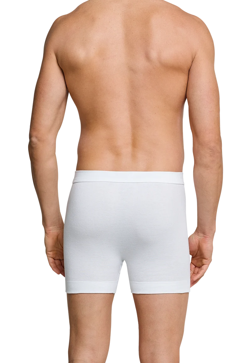 Enge Boxershorts lang Feinripp mit Eingriff Weiss - Essentials