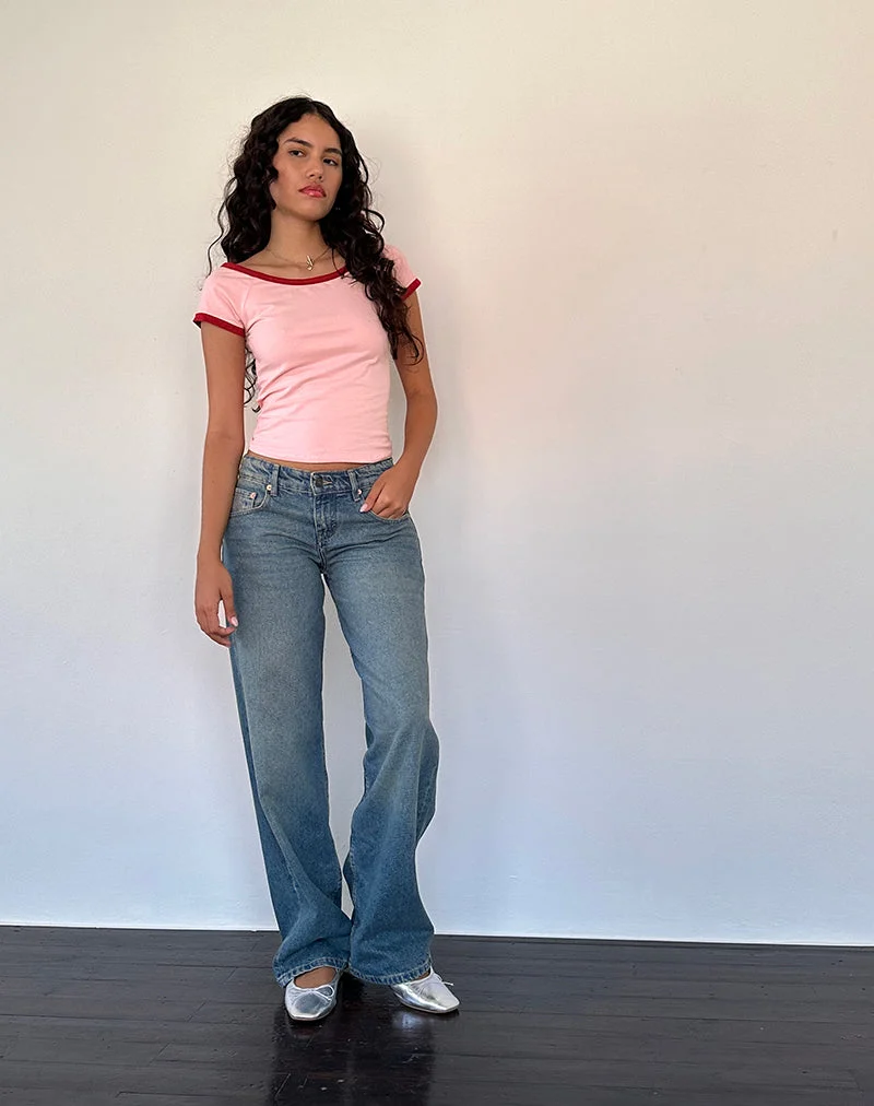 Top Bitha en rose ballet avec reliure rouge adrénaline