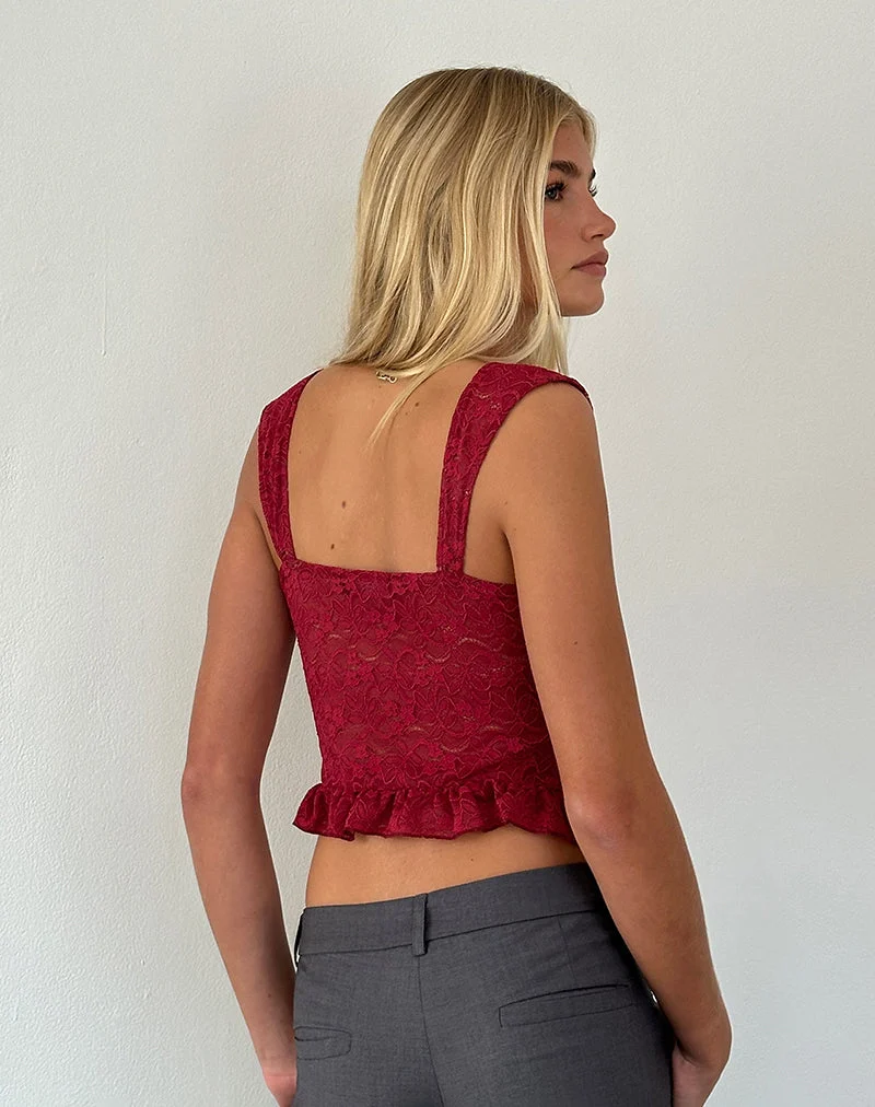 Brietta Cami Top in Deep Red Lace