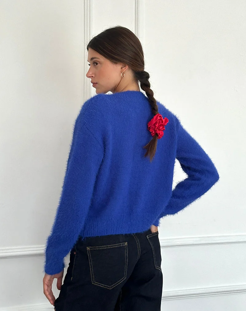 Cardigan Audrina en bleu cobalt duveteux