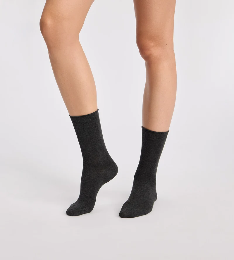 Lot de 2 chaussettes femme gris clair, gris anthracite Modal