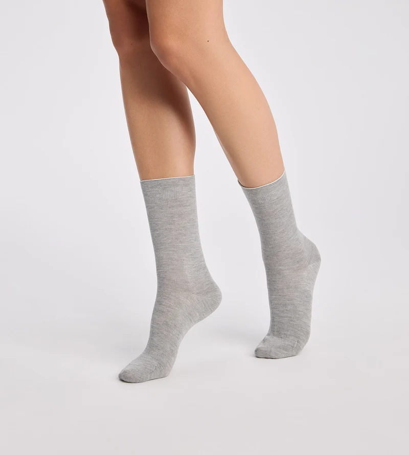 Lot de 2 chaussettes femme gris clair, gris anthracite Modal