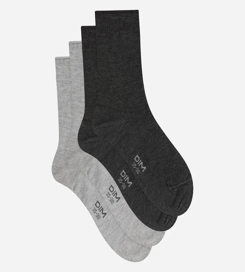 Lot de 2 chaussettes femme gris clair, gris anthracite Modal