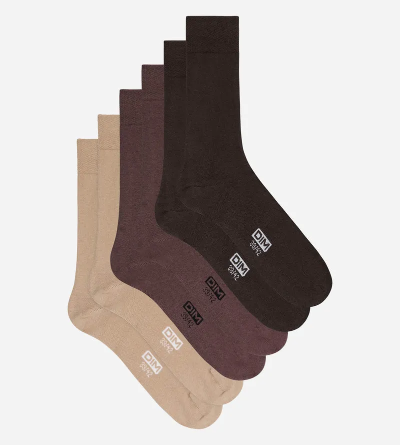 Lot de 3 chaussettes homme Chocolat, cassis, taupe Coton