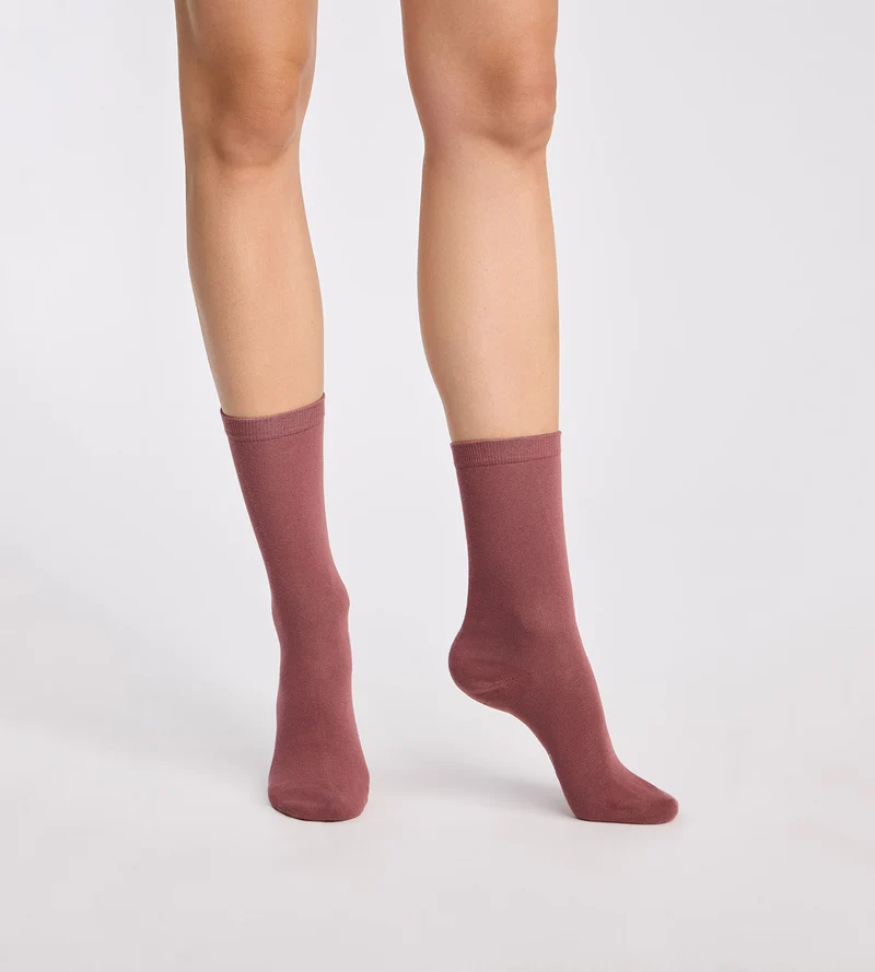 Lot de 2 chaussettes femme figue, bordeaux Coton