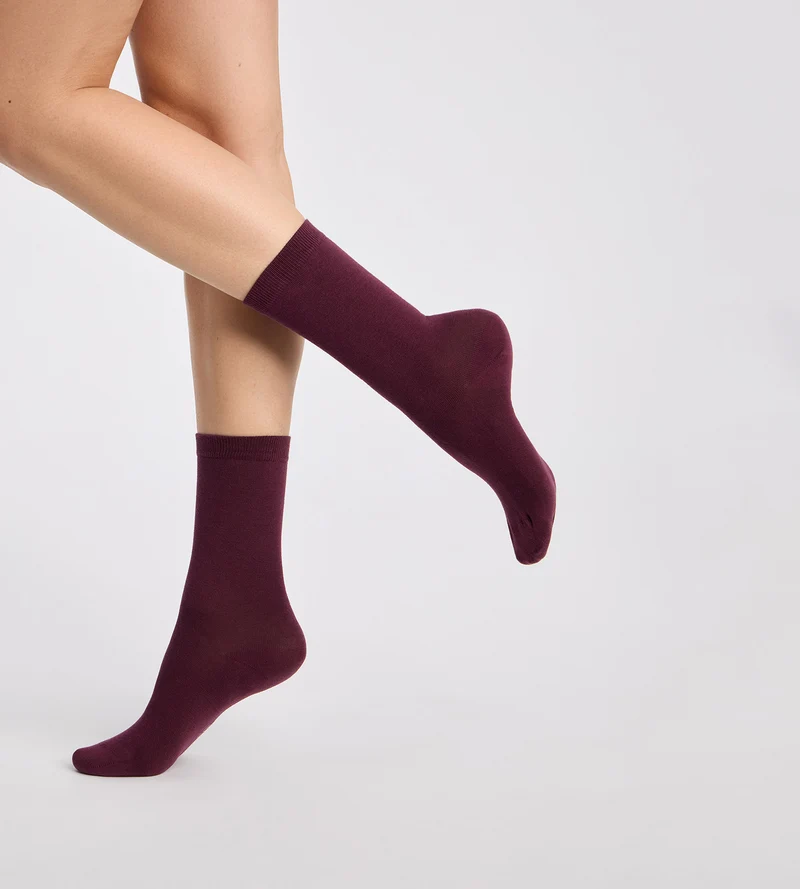 Lot de 2 chaussettes femme figue, bordeaux Coton