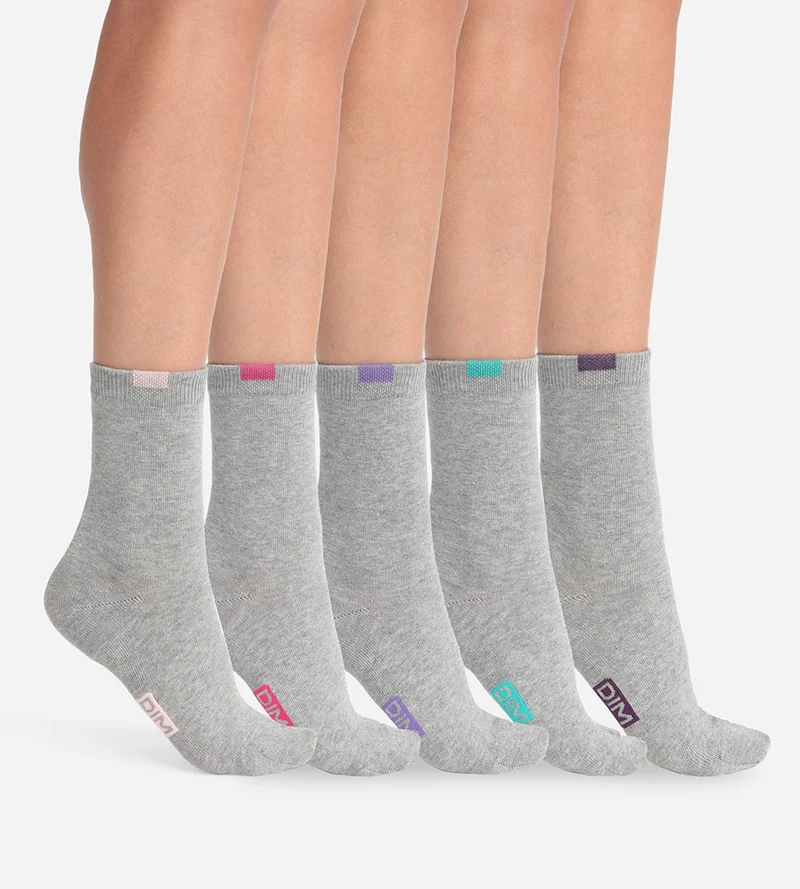 Lot de 5 paires de chaussettes femme coton mélangé Gris Clair ECODIM