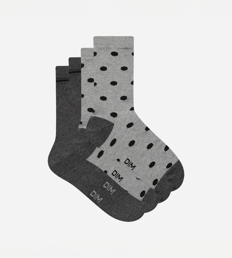 Lot de 2 paires de chaussettes femme Gris à gros pois Dim Coton Style