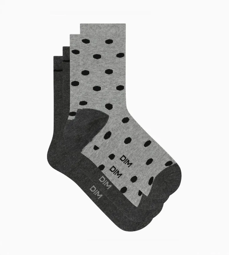 Lot de 2 paires de chaussettes femme Gris à gros pois Dim Coton Style