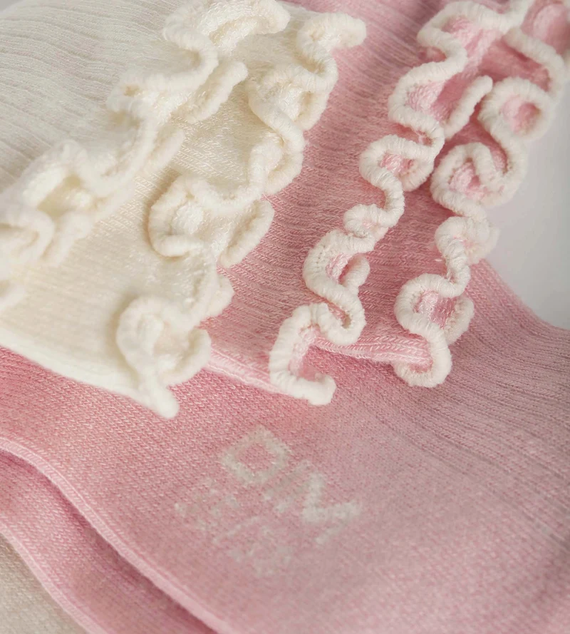 Lot de 2 paires de chaussettes femme à volants Rose Ivoire Dim Modal