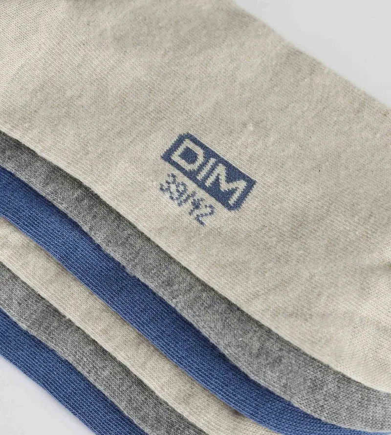 Lot de 3 paires de socquettes basses homme Bleu Gris Beige Coton