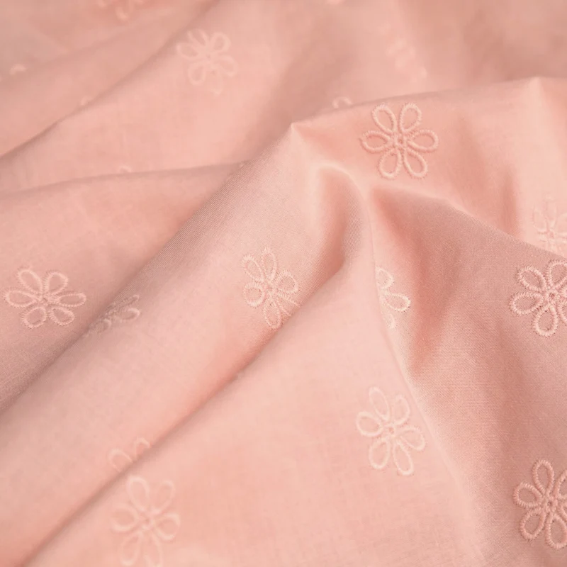 Voile de coton brodé | Mini fleurs roses | Deadstock de maison de luxe