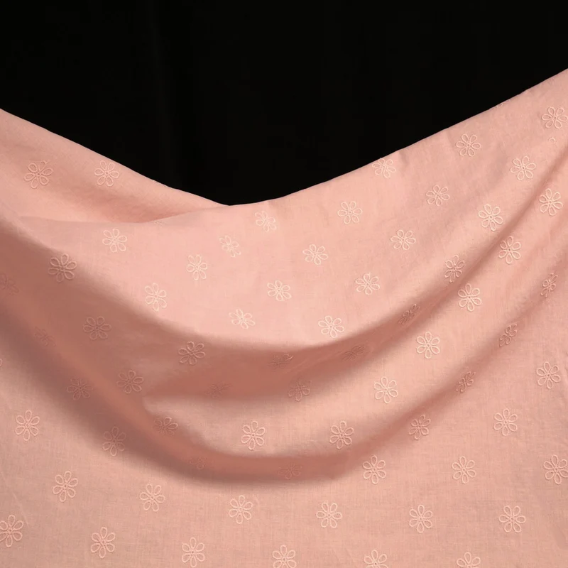 Voile de coton brodé | Mini fleurs roses | Deadstock de maison de luxe