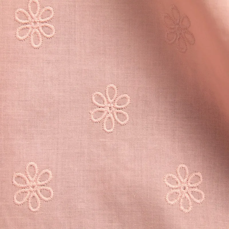 Voile de coton brodé | Mini fleurs roses | Deadstock de maison de luxe