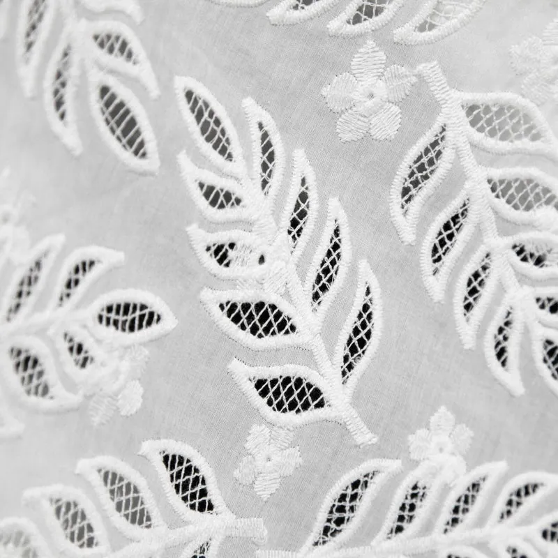 Coton brodé ajouré botanique | Blanc | Deadstock de maison de luxe