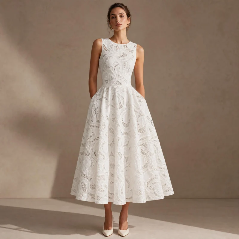 Coton brodé ajouré | Paisley blanc | Deadstock de maison de luxe