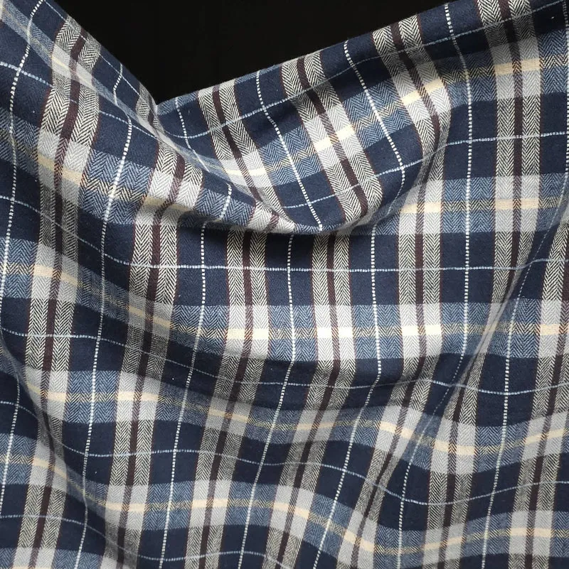 Flanelle de Coton | Qualité Supérieure | Carreaux | Tissé Teint | Bleu & Crème | 73 cm | Fin de rouleau