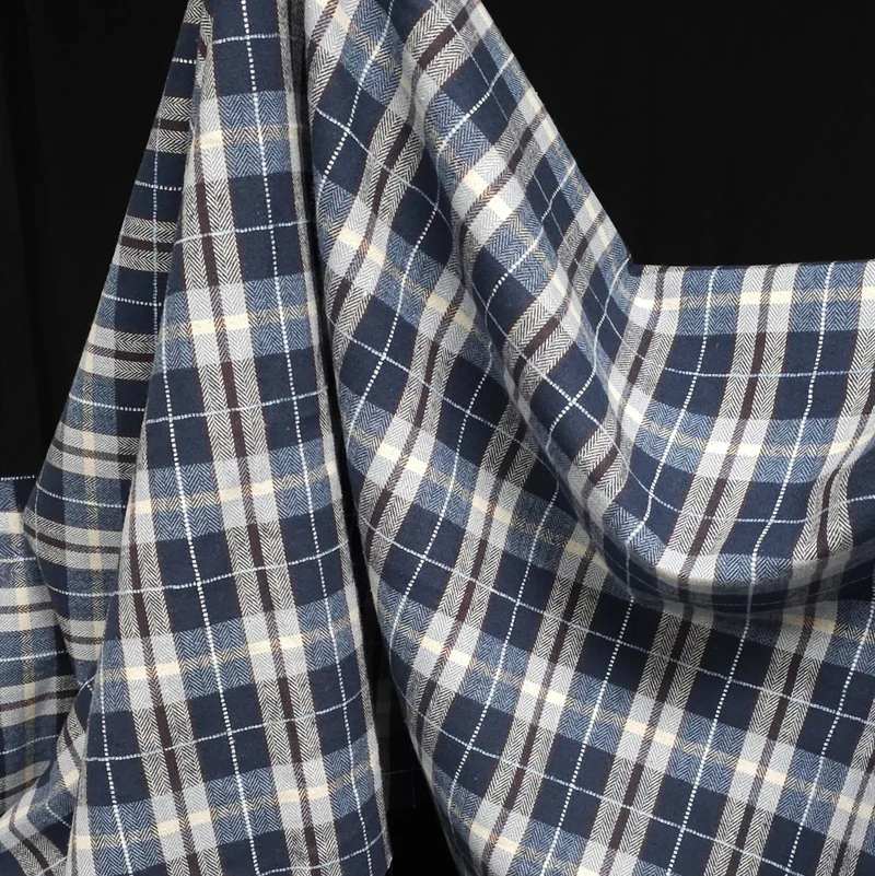 Flanelle de Coton | Qualité Supérieure | Carreaux | Tissé Teint | Bleu & Crème | 73 cm | Fin de rouleau