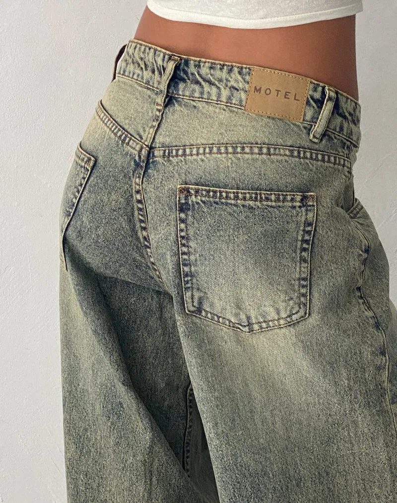 Jean à taille basse extra-large Roomy, bleu lavé au sable