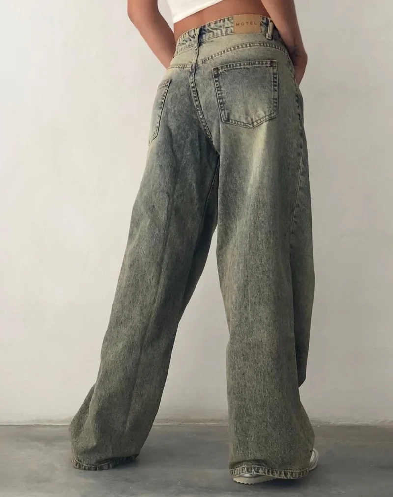 Jean à taille basse extra-large Roomy, bleu lavé au sable