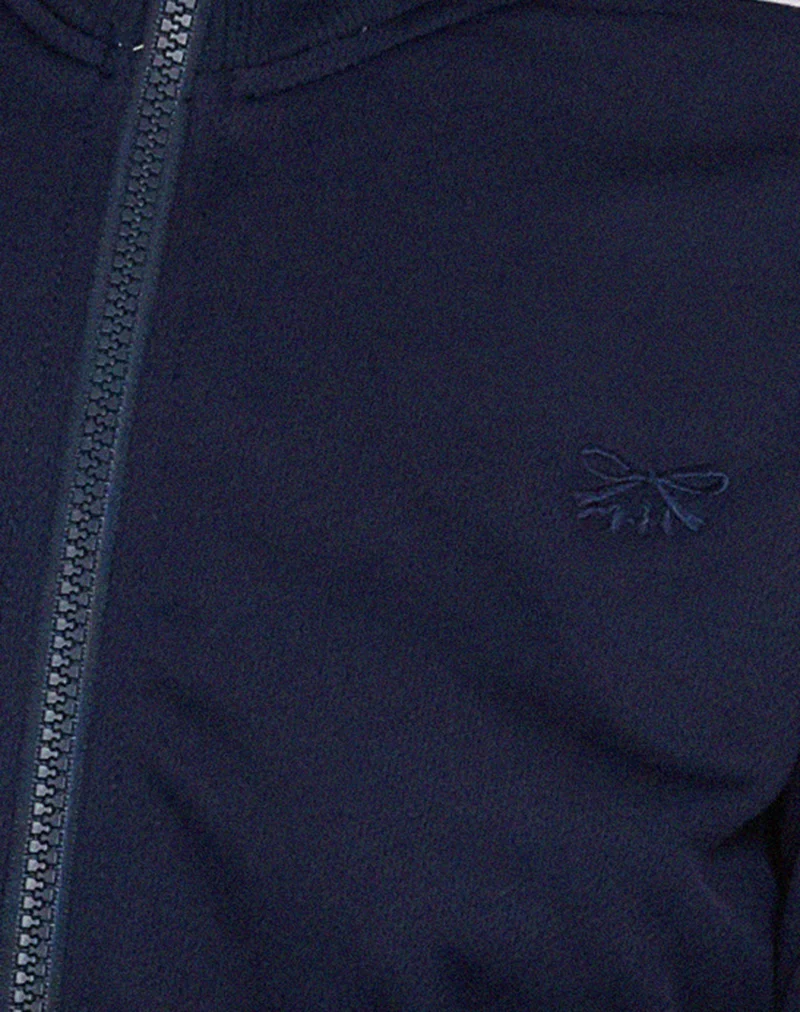 Pull zippé Orion en bleu marine avec rayures blanches et broderie M