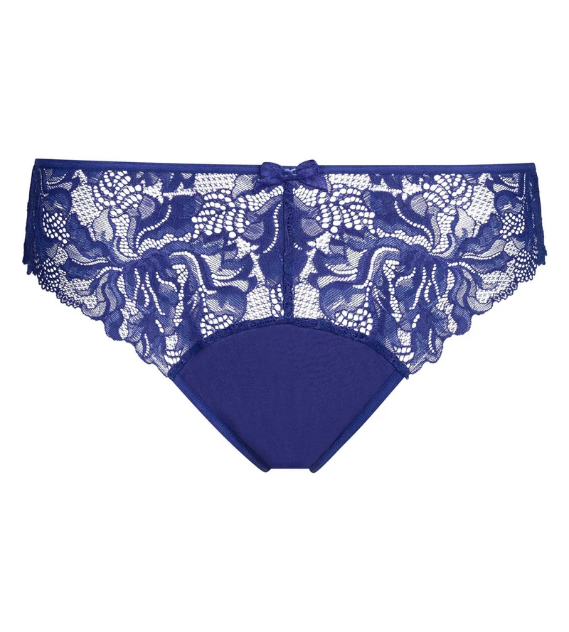 Culotte femme bleue en microfibre et dentelle Generous Essentiel